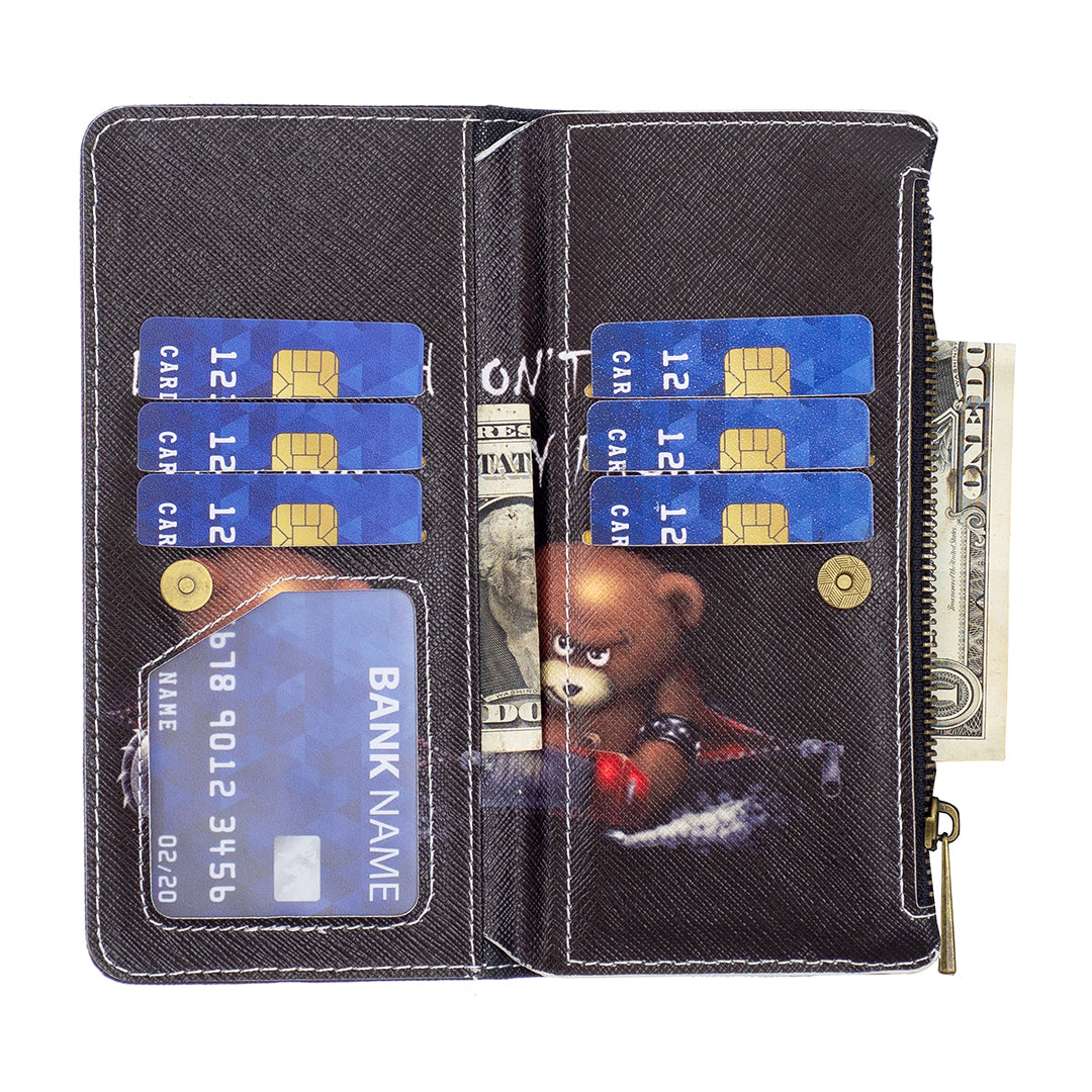 BF03 Zipper Pocket Phone Cover for iPhone 15 Pro Max , Pattern Printing Stand PU Leather Wallet Case - Bear BF03 Zipper Pocket Phone Cover for iPhone 15 Pro Max , Pattern Printing Stand PU Leather Wallet Case - Bear